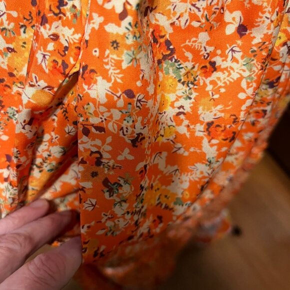 Vintage-Inspired Floral Tiered Maxi Skirt Orange Elastic Waist XL - Picture 8 of 8